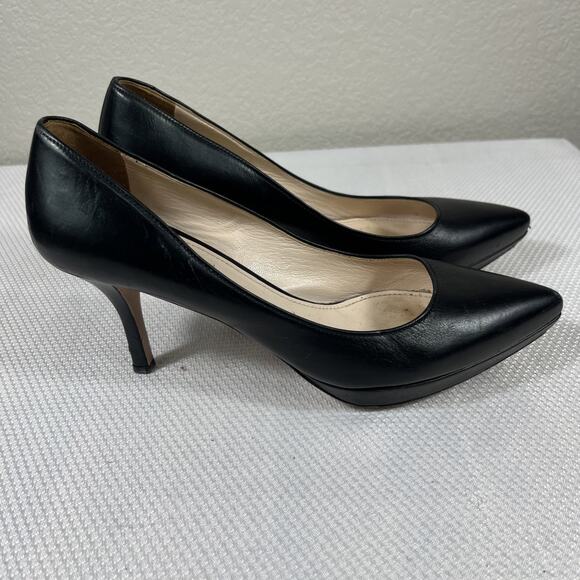 Prada Black Leather Pointed Toe Platform Pumps Size 37.5 US 7 - Picture 3 of 13